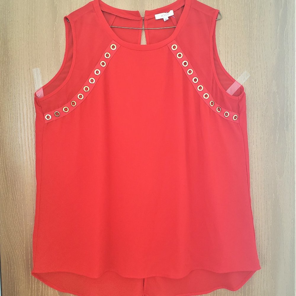 Halo Womens Knit Top Tangerine Size 1X Lace Up Sleeveless Solid Grommet detail